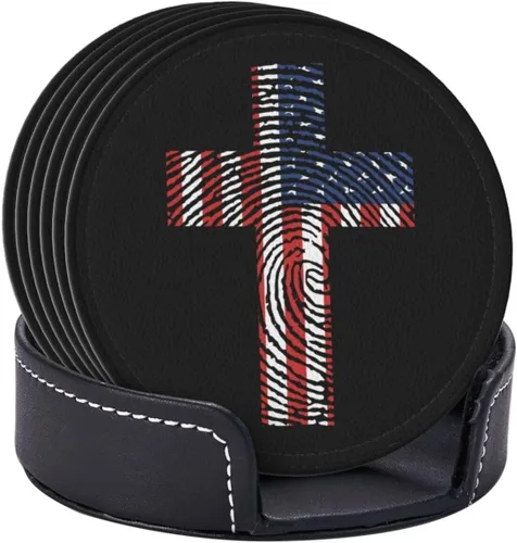 Vista 11 de Juego de 6 posavasos con soporte para electricista con bandera estadounidense, tapete de piel sintética para cocina, bar, mesa, escritorio