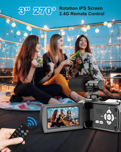 Vista 2 de Videocámara 4K 48MP 60FPS UHD para YouTube Vlogging 18X Digital Zoom 3" IPS 270° Pantalla Flip Video Videocámara con Micrófono Lavalier Inalámbrico