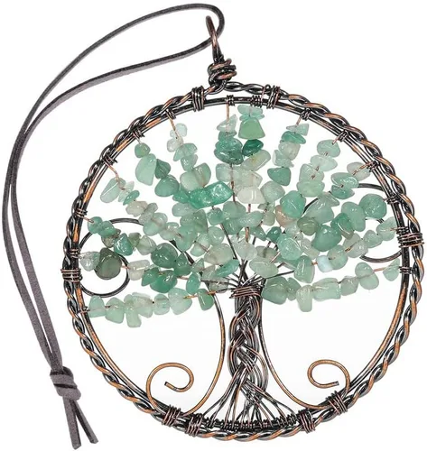 Vista 11 de Árbol de la vida con piedra de cristal curativo, adorno colgante para el hogar, oficina, automóvil, decoración colgante para Feng Shui, decoración
