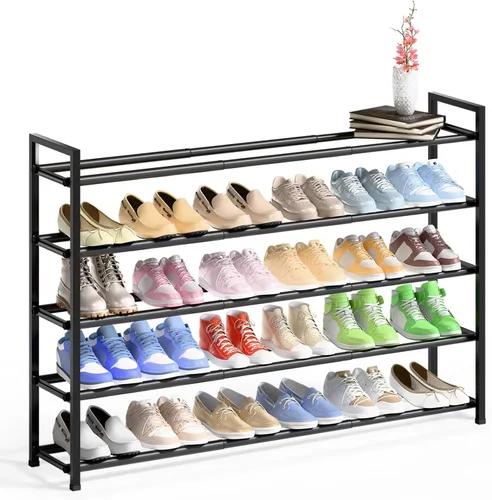 Vista 14 de Bumusty estante de zapatos de 2 niveles largo y expandible para clóset, estante de zapatos ajustable de 46-112 cm para entrada, estante organizador