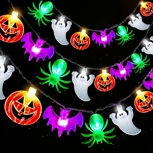 Vista 9 de Halloween Lights, 20FT 30 LED 3D Waterproof Pumpkin Ghost Bat String Lights