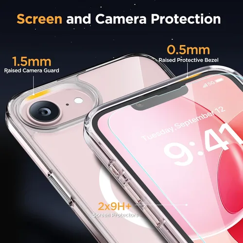 Vista 6 de Miracase Funda para iPhone 16e para MagSafe [con 2 protectores de pantalla] [protección superior de grado militar] antihuellas, translúcida mate a