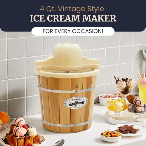 Vista 2 de Elite Gourmet EIM924LX - Máquina eléctrica para hacer helados de madera de los Apalaches vintage de 4 cuartos de galón con forro a prueba de fugas