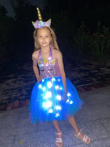 Vista 3 de KAKALVER Unicorn Dress for Girls Unicorn Costume LED Light Up for Dress up Halloween Birthday Party Decoration Unicorn Gifts