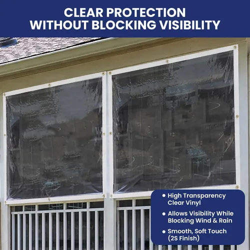 Vista 8 de Tarps Now - Lona de vinilo transparente ignífugo de grado marino con ojales de latón, impermeable y resistente, lona multiusos para interiores