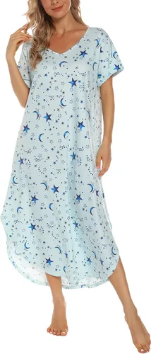 Vista 20 de AVIIER - Camisones de algodón para mujer, ropa de dormir suave con bolsillos, tallas S a XXL Negro Floewer 4