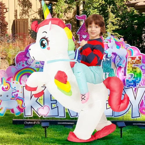 Vista 7 de Unicorn Costume Inflatable Costume Kids Blow up Costumes Toddler Ride On Deluxe Halloween Costume Boy Girl