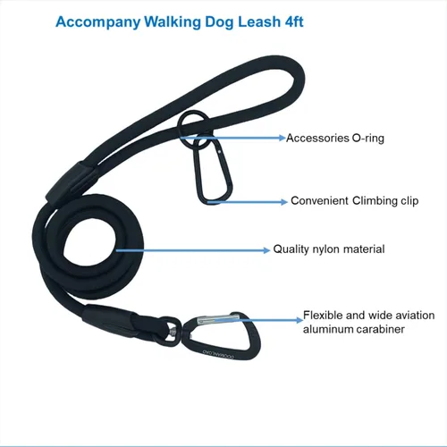 Vista 2 de Correa para perro que camina de 4 pies, cuerda de nailon duradera con mosquetón de aviación y práctico clip, soporte para bolsa de excrementos