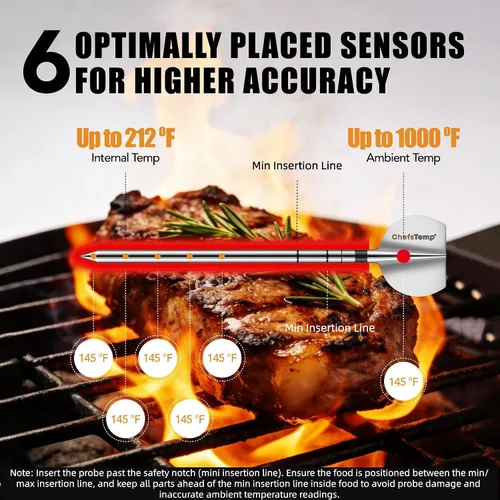 Vista 6 de ChefsTemp ProTemp 2 Plus - Termómetro inalámbrico para carne con controlador de temperatura, alcance ilimitado, Bluetooth y WiFi, ahumador
