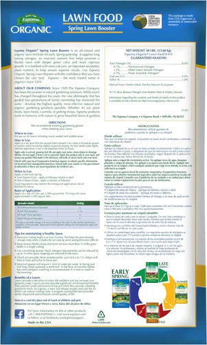 Vista 2 de Espoma Fertilizante orgánico para césped de primavera 8-0-0 natural y orgánico. Nitrógeno de liberación lenta de larga duración mejorado con calcio.