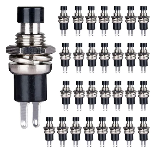 Vista 12 de Clyxgs Interruptor de botón momentáneo, SPST Interruptor NC cerrado normal de 2 pines Mini Micro 1A 250V AC Negro+Tapa Roja 30 PCS