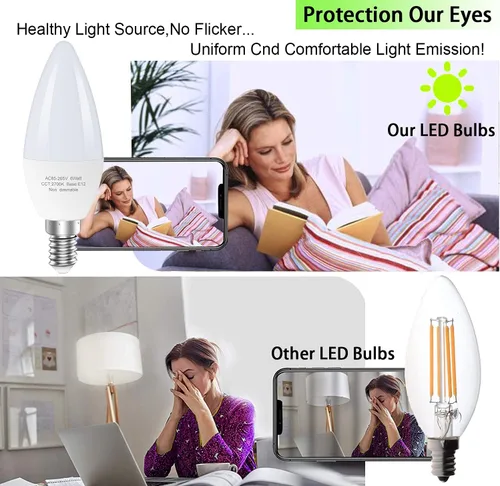 Vista 6 de GOSCHE Bombillas LED E12 para ventilador de techo, bombilla LED B11 de 6 W que reemplaza 60 vatios incandescente, 550 LM, 2700 K blanco cálido