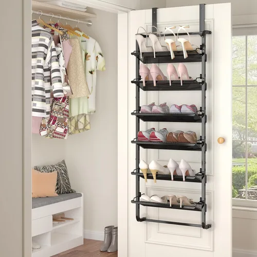 Vista 2 de bukfen Organizador de Zapatos sobre la puerta, zapatero ajustable de 6 niveles montado en la puerta o en la pared, almacenamiento de metal