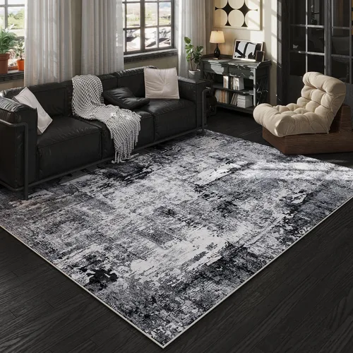 Vista 10 de Rugcomf Alfombra lavable de 5 x 7 pies, diseño bohemio, suave, abstracto, antideslizante, no desprende pelusa, lana sintética, vintage para sala