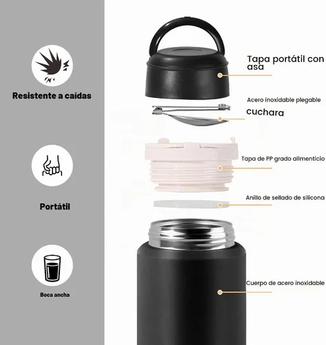 Vista 3 de Termo para alimentos fríos y calientes, tarro de alimentos aislado de 18 onzas con cuchara de asa, contenedor térmico para almuerzo, lonchera