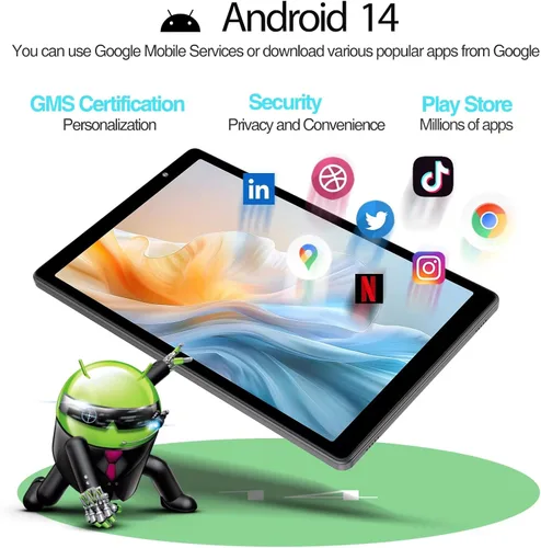 Vista 7 de Tablet de 10 Pulgadas Android 14 Tablet PC, Tabletas con 32GB ROM 512GB Expandible, Procesador Quad Core, WiFi 6, Pantalla IPS HD de 10.1'', Batería