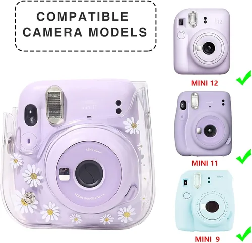 Vista 3 de Funda transparente para Fujifilm Instax Mini 12/13/11/9/8 - Funda para cámara instantánea Instax mini 11 con correas ajustables para el hombro