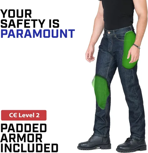 Vista 5 de WICKED STOCK Pantalones de Motocicleta para Hombres - Jeans de Motociclismo - Pantalones de Mezclilla con Armadura para Motocicleta Dual