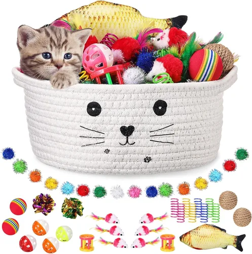 Vista 14 de Zopeal - Juego de 58 cestas de almacenamiento para gatos de verano, juguetes de regalo, bolas intermitentes coloridas para mascotas, bolas Negro
