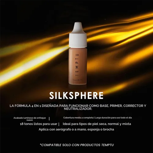 Vista 3 de TEMPTU SilkSphere - Base para aerógrafo de larga duración, cobertura media a completa, base de fórmula 4 en 1, imprimación, corrector y correcto