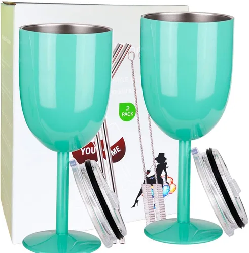 Vista 16 de AMZUShome Copas de vino de acero inoxidable. Vaso de vino de doble pared aislado al vacío con tapa y pajita. Amistad, Navidad, regalos de cumpleaños