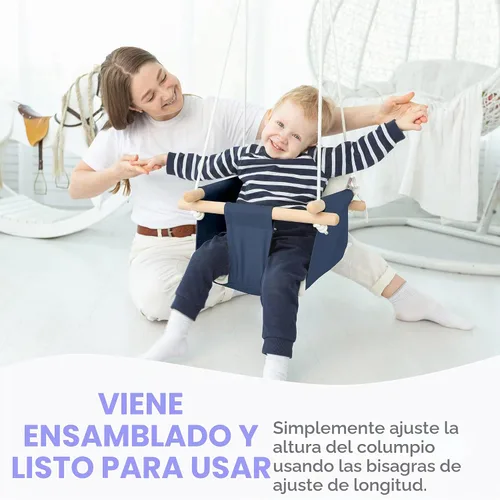 Vista 7 de CaTeam - Columpio de lona para bebé, silla colgante de madera con cinturón de seguridad, silla de columpio para bebé duradera, columpio