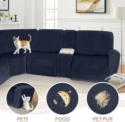 Vista 498 de Arfntevss Fundas de sofá seccional reclinable de terciopelo, Funda de sofá seccional de esquina para sofá reclinable, Funda elástica suave
