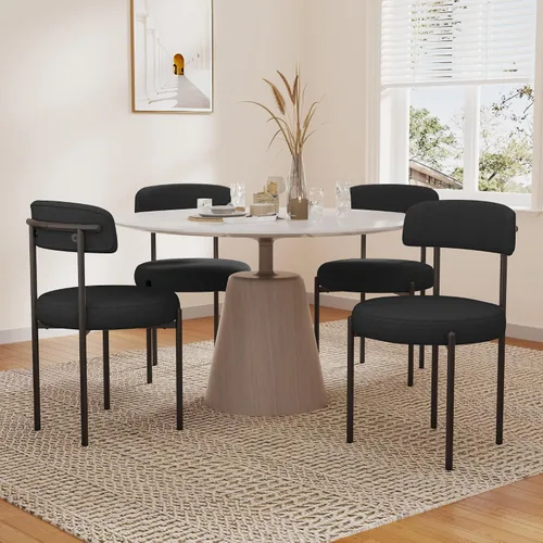 Vista 9 de COCO DESIGN Juego de 2 sillas de comedor negras, modernas y cómodas sillas de comedor Boucle con respaldo curvo, silla de comedor tapizada de sherpa