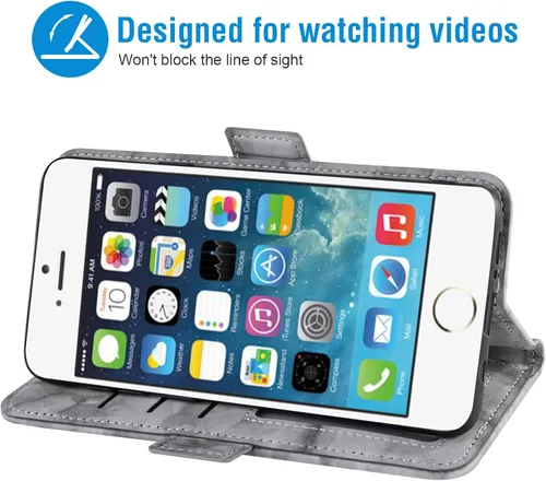 Vista 3 de Asuwish Funda compatible con iPhone 5S 5 SE 2016 5SE y protector de pantalla de vidrio templado, tarjetero con función atril de mármol para iPhone 5