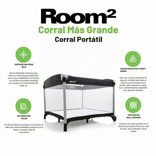 Vista 5 de Corral portátil JOOVY New Room2, carbón, Negro