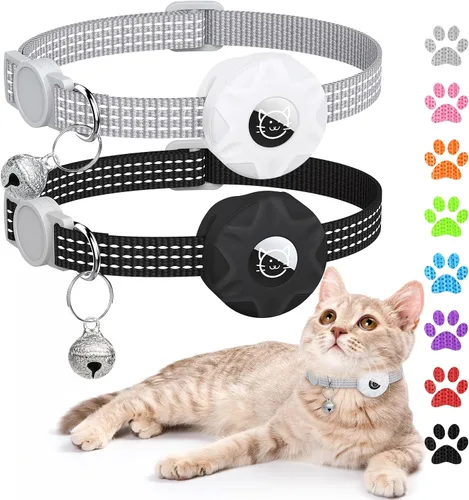 Vista 21 de Apple AirTag - Collar para gatos, rastreador GPS con función separable y campana, ligero para gatos y gatitos (negro)