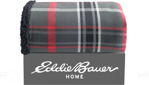 Vista 16 de Eddie Bauer - Manta decorativa de franela de algodón para hogar, ropa de cama reversible de sherpa para todas las estaciones, rojo y negro