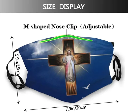Vista 2 de goincrond Máscara facial cristiana de Jesús, lavable, de tela, transpirable, reutilizable, con filtros, para adultos, mujeres, hombres y jóvenes