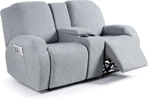 Vista 16 de Ruaozz - Fundas elásticas para sofá reclinable con consola de 4 piezas, con bolsillos, fundas de jacquard para sofá reclinable, protectores