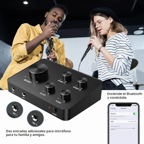 Vista 3 de Rybozen Sistema de Mezclador de Micrófono Inalámbrico de Karaoke, Micrófono Inalámbrico de Mano Dual para Karaoke, Smart TV, PC, Altavoz