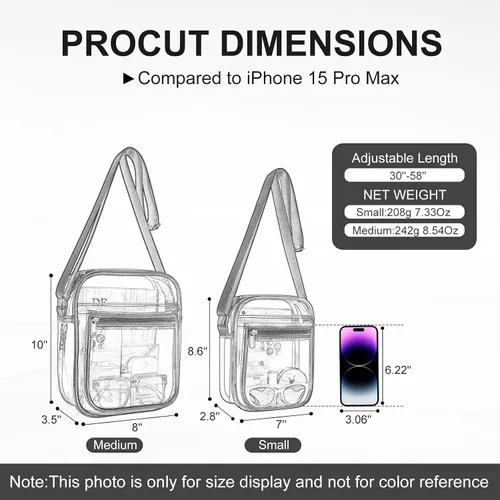 Vista 2 de USPECLARE Clear Bag for Stadium Events Clear Messenger Bag for Men and Women