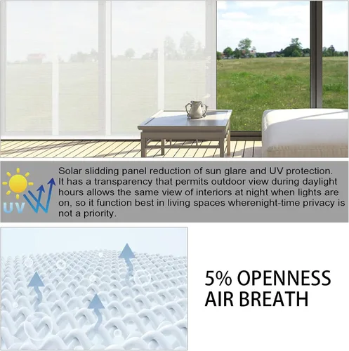 Vista 5 de LETAU Paneles deslizantes sin cordón, persianas de tela transparente, reducen el deslumbramiento solar, persianas verticales con protección UV