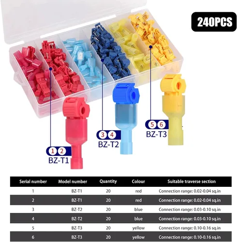 Vista 2 de gunhunt Juego de 240 abrazaderas tipo T sin pelar, juego de abrazaderas de rama de línea principal enchufables, caja de terminales rápidos