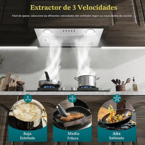 Vista 6 de Campana extractora de 20 pulgadas, campana de cocina integrada de 600 CFM, convertible con conductos/sin conductos, inserto de campana