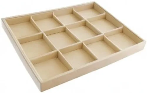 Vista 8 de Bandeja organizadora grande apilable de terciopelo suave beige claro para el hogar (12 rejillas)