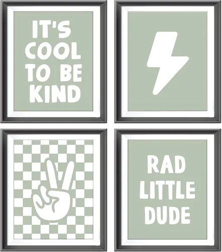 Vista 6 de Cartel de mano retro a cuadros negros y blancos preppy relámpago de la paz para decoración de habitación de niños, decoración divertida de Rad