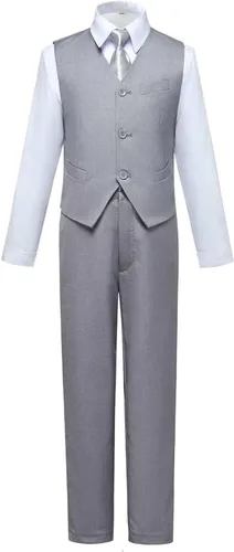 Vista 5 de Yanlu Conjunto de trajes formales de esmoquin para niños pequeños, color azul, negro, ajustado, para bodas