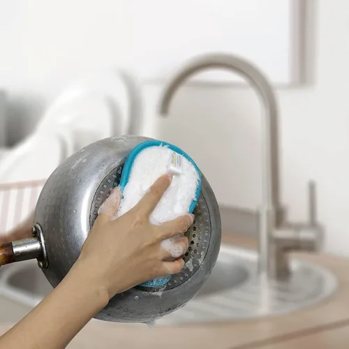 Vista 6 de 10 paquetes de esponjas de cocina para fregar sin rasguños, paños multiusos, esponja con un poder de estropajo resistente - Limpieza sin esfuerzo