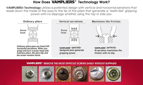 Vista 6 de VAMPLIERS Juego de alicates extractores de tornillos de 3 piezas. Fabricado en Japón: Linesman de 8", punta larga de 7" y alicates combinados