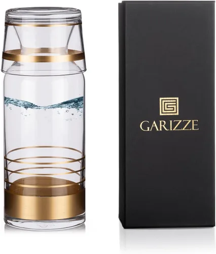 Vista 8 de GARIZZE Juego de jarra de agua y vidrio para dormitorio, juego de jarra de noche y vidrio, decantador de enjuague bucal para baño, jarra de agua