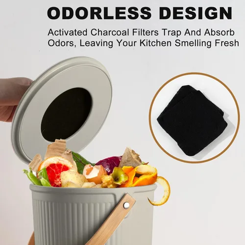Vista 4 de Cubo de Compost para Cocina, LALASTAR Cubo de Compost de Encimera con Tapa, Hecho de Fibra de Bambú Sostenible, Cubo de Compost Interior Inodoro, 1