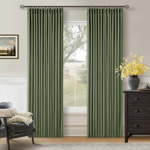 Vista 153 de Juego de 2 paneles de cortinas plisadas negras de 80 pulgadas para sala de estar, cortinas plisadas de lino con forro de 80 pulgadas de largo, 100%