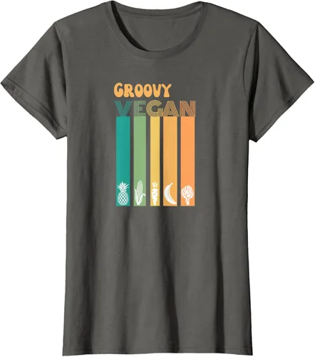 Vista 9 de Groovy Vegan Retro Vintage Cool Veggies 70 80 Flower Power Camiseta, Negro