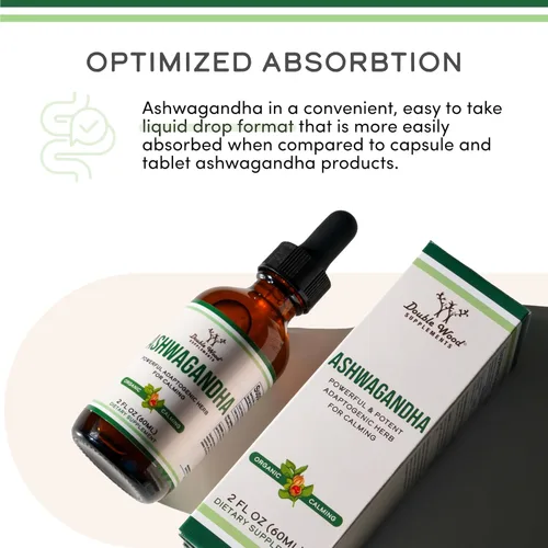 Vista 5 de Gotas orgánicas de Ashwagandha para el alivio del estrés (1,200mg, 60 porciones) Tintura de Ashwagandha para el apoyo suprarrenal y el manejo