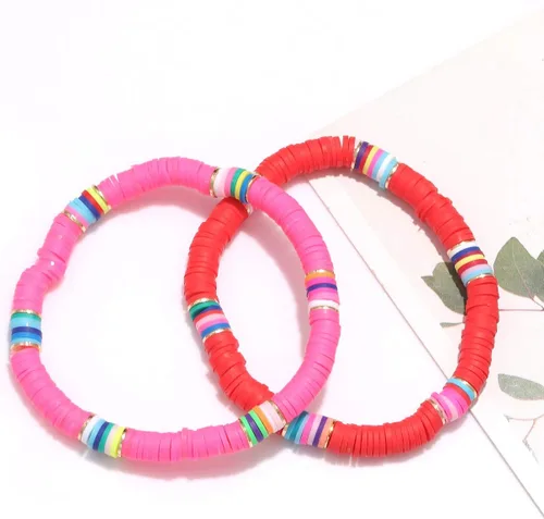 Vista 6 de NVENF Pulseras Heishi de arco iris para mujer, apilables, de vinilo africano, con cuentas, elásticas, bohemias, en capas, para surfistas, accesorios